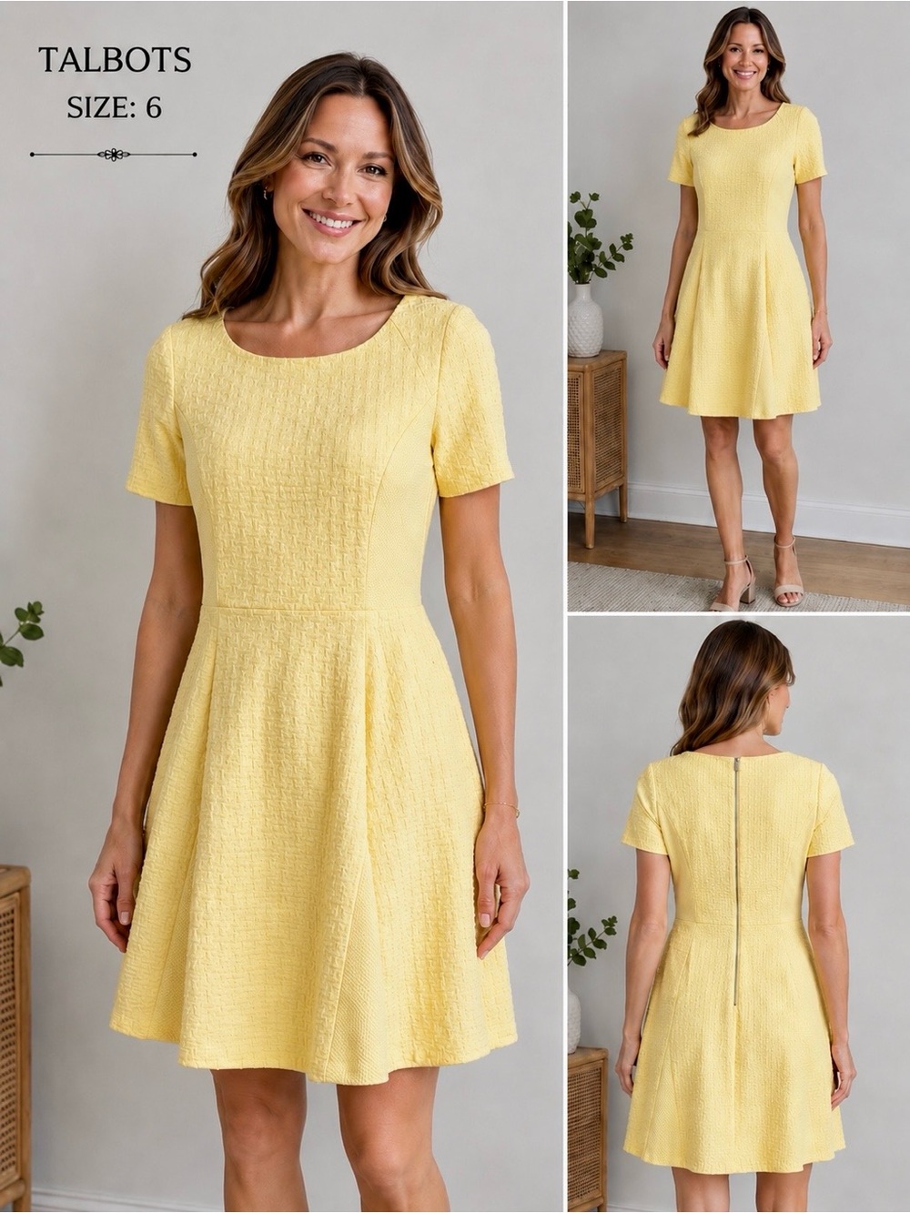 Talbots Yellow Cottagecore babydoll Textured Fit & Flare Dress Size 6
